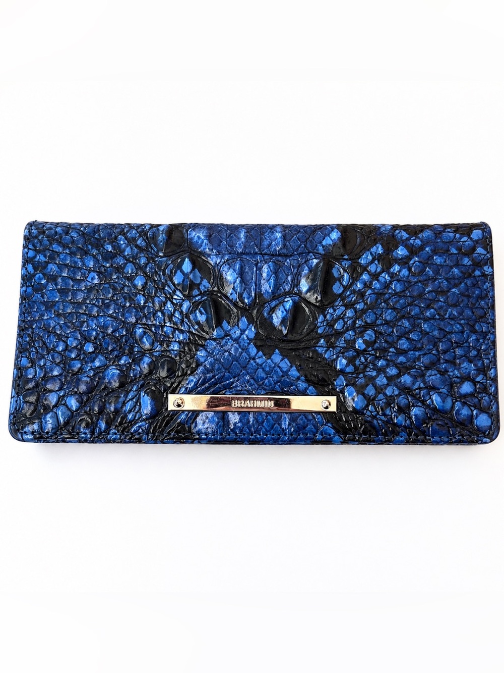 BRAHMIN BLUE VIPER MELBOURNE ADELLE WALLET GENUINE LEATHER croc